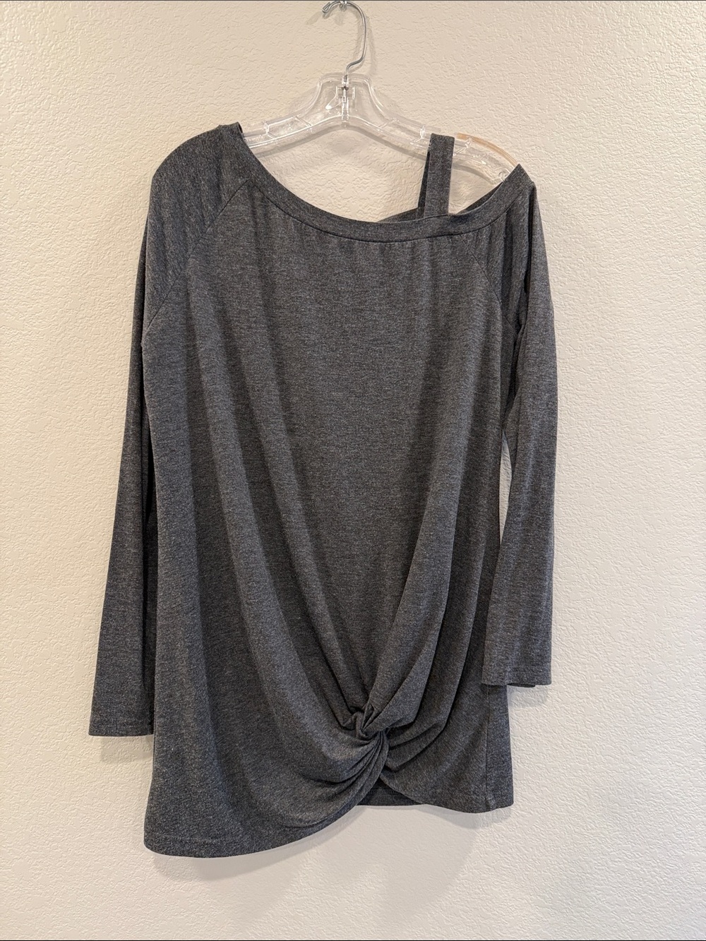 Women’s Twist-Front Off-Shoulder Long Sleeve Top - Charcoal